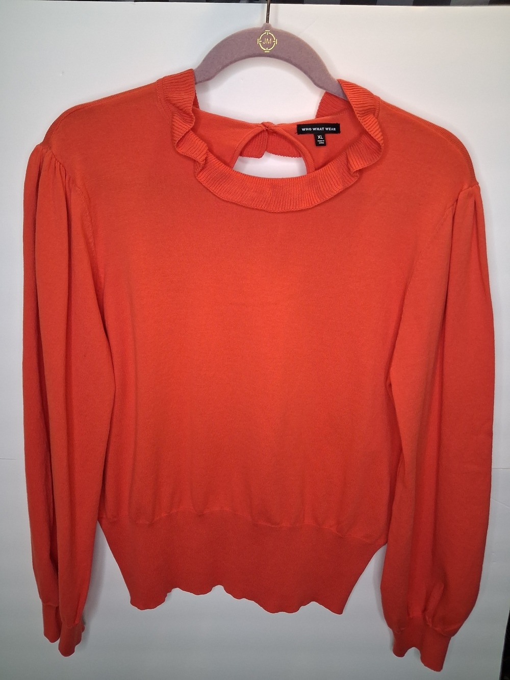 Who What Wear Orange Ruffle Neck Sweater